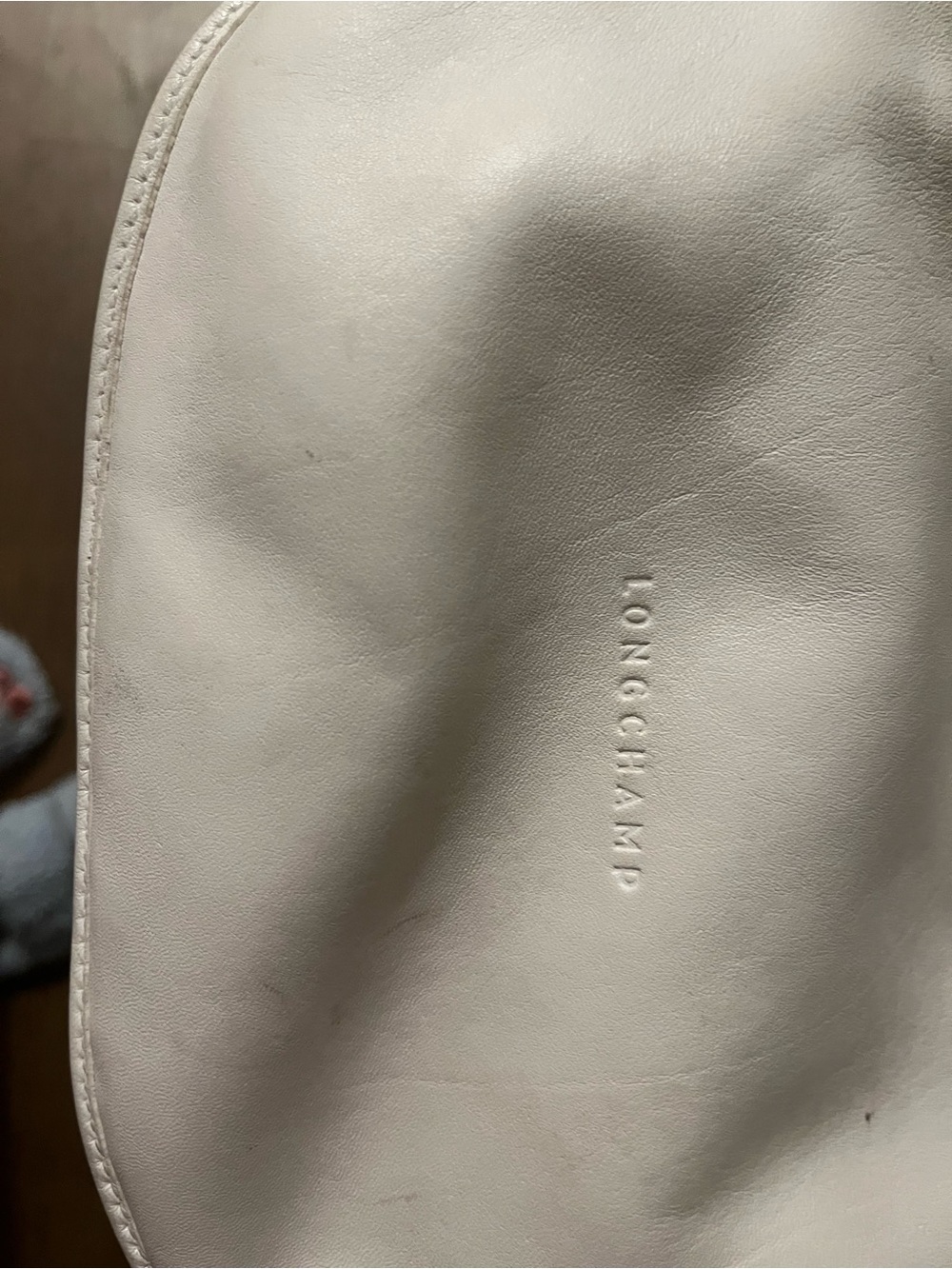 White Crescent Shoulder Bag with Tan Strap - Picture 9 of 11